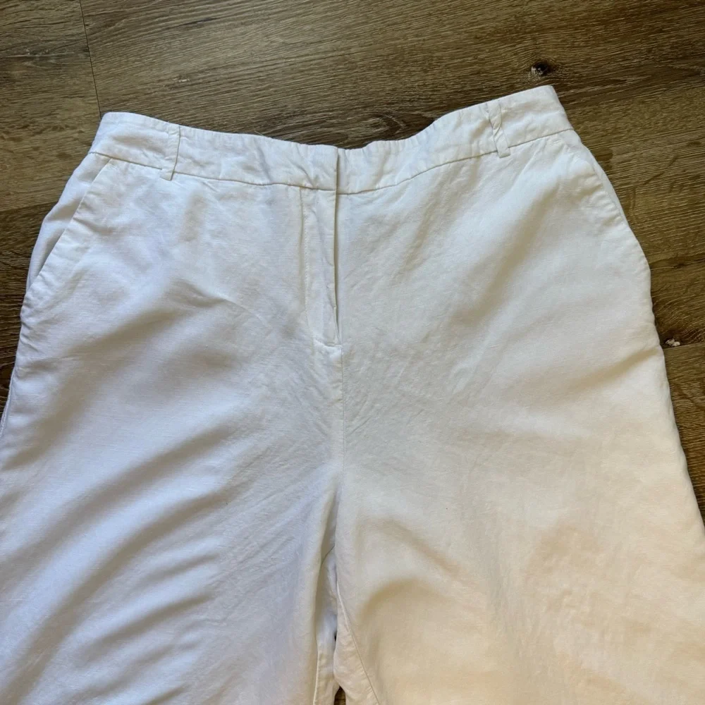Womens Linen Wide Leg Pants XL White Minimalist Cropped‎ Breathable Coastal - Picture 3 of 13
